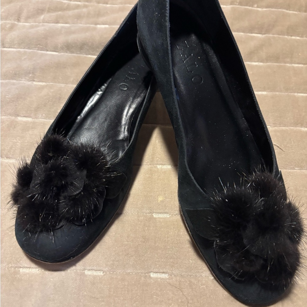 Zalo Black Fur-Accent Loafers